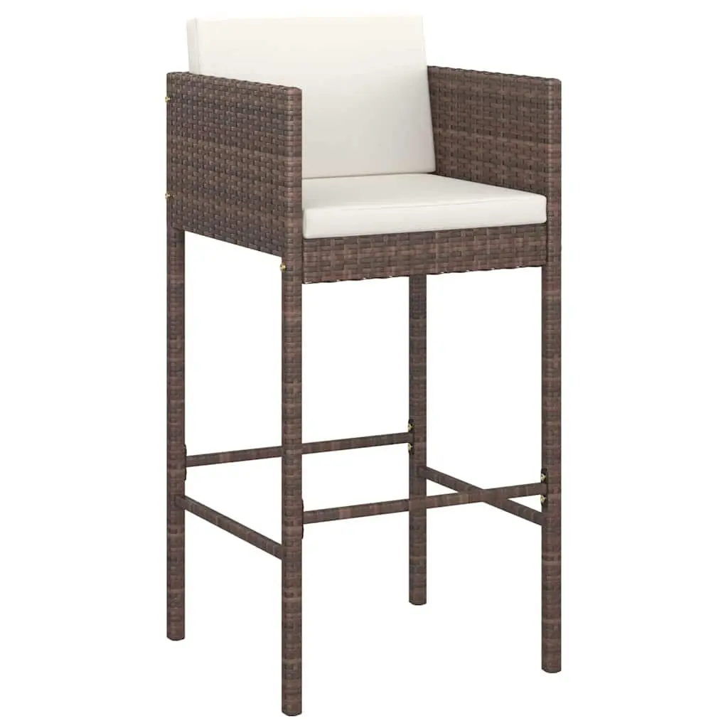 Outdoor Bar Stools 2 Pcs Brown Poly Rattan Weather Resistant Cushions