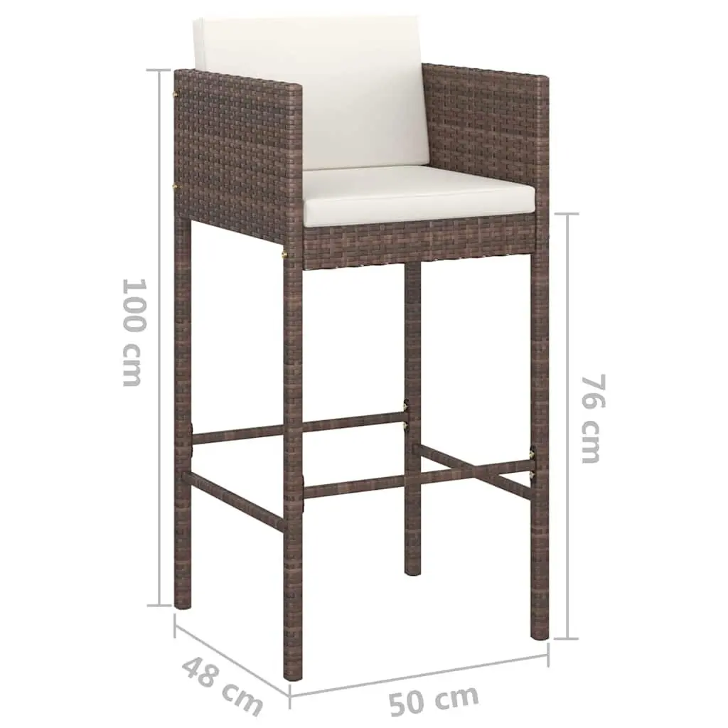 Outdoor Bar Stools Set 4 Pieces Brown Weather-resistant Poly Rattan with Cushions