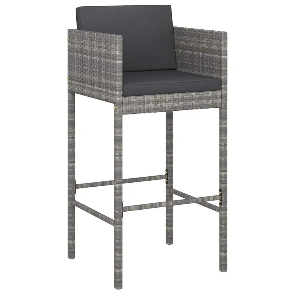 Outdoor Bar Stools 4 Piece Grey Cushioned Weather Resistant Poly Rattan Seating Set