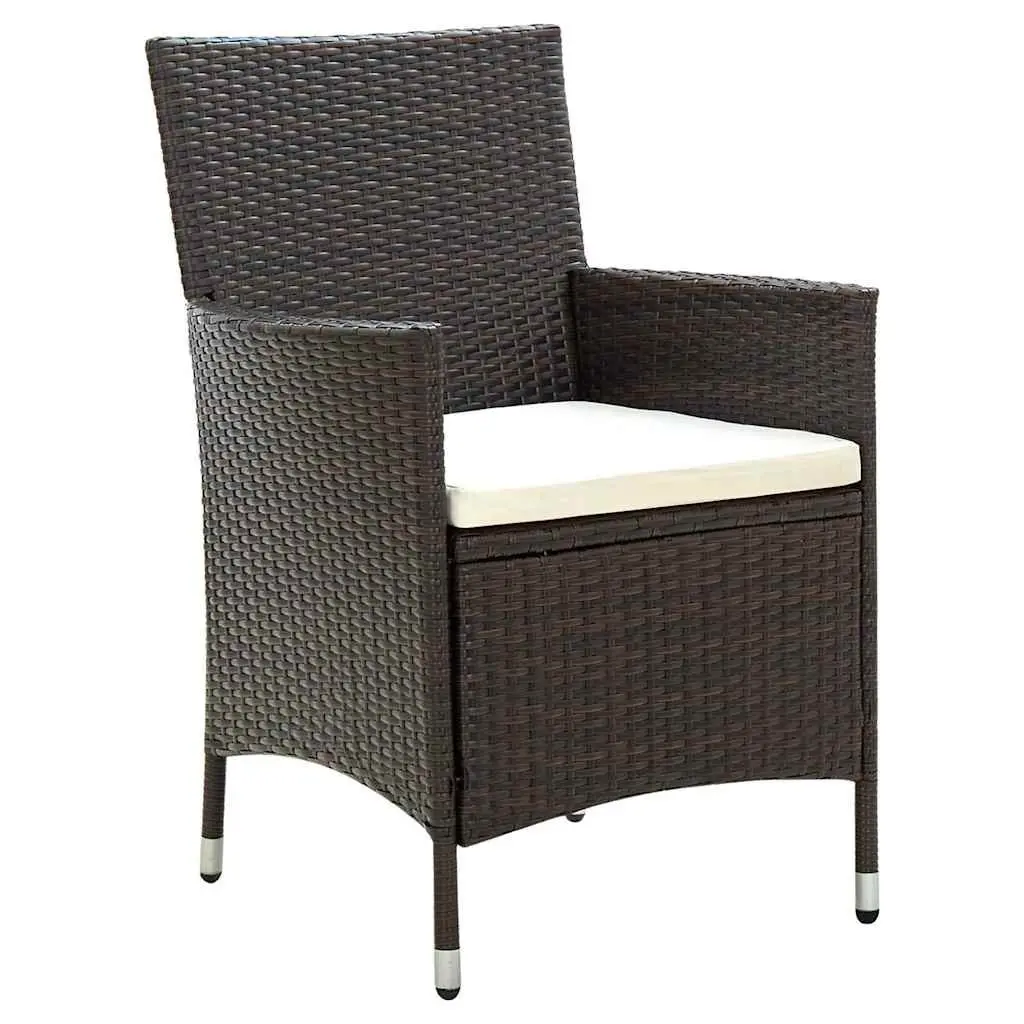 Garden Chairs Set 2 Piece Brown Armchair with Cushions Poly Rattan Outdoor Furniture