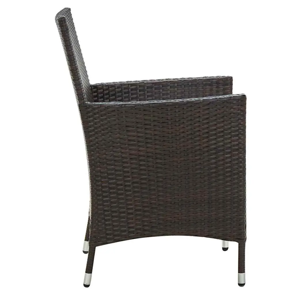 Garden Chairs Set 2 Piece Brown Armchair with Cushions Poly Rattan Outdoor Furniture