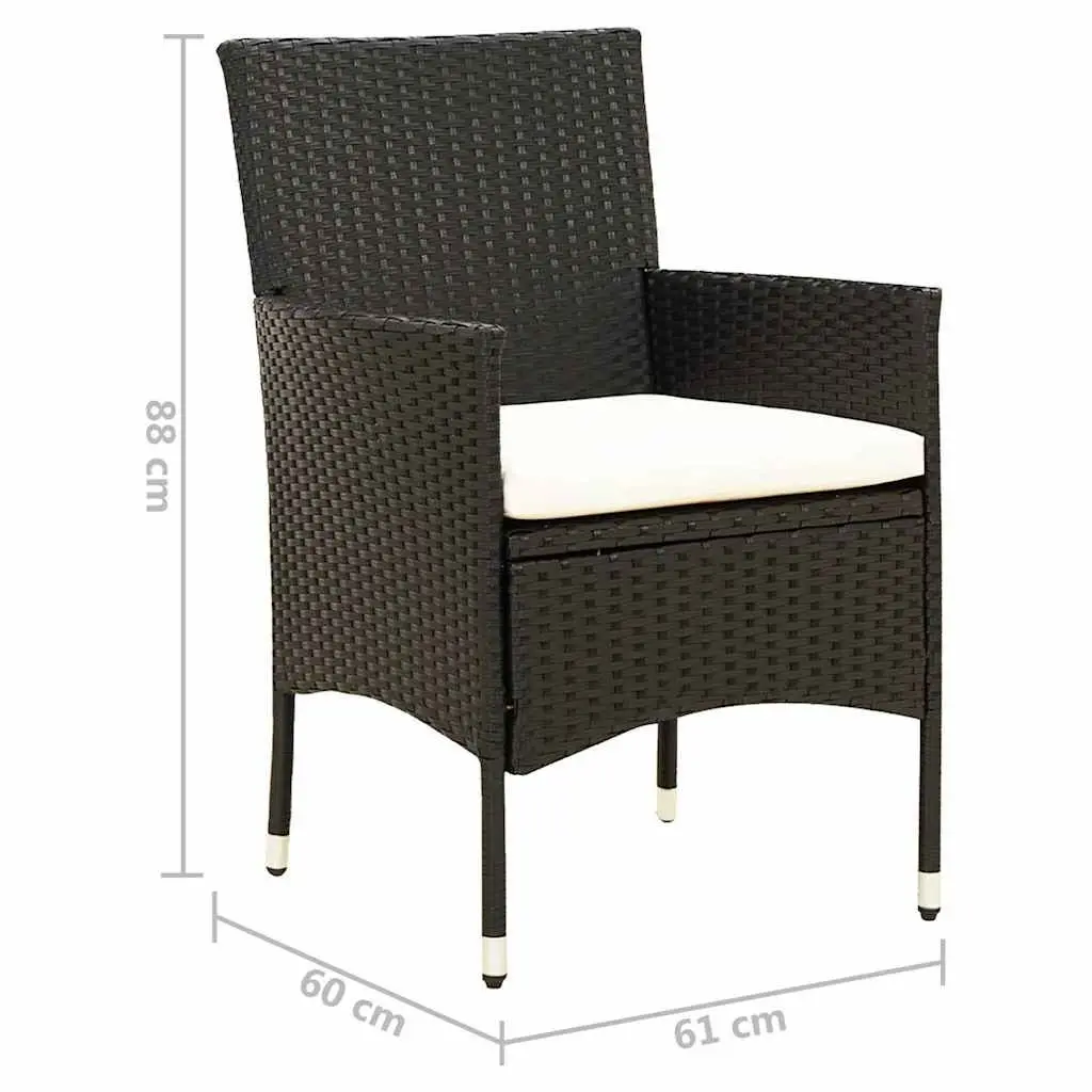 Outdoor Chairs Set 2 pcs Black Rattan Cushions Powder-Coated Steel Frame