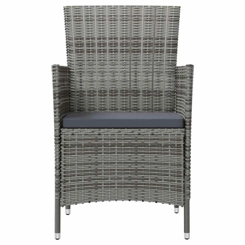 Garden Chairs Set 2 Pieces Grey Armchair with Padded Cushions Durable Steel Frame PE Rattan Covering Suitable for Outdoor Spaces