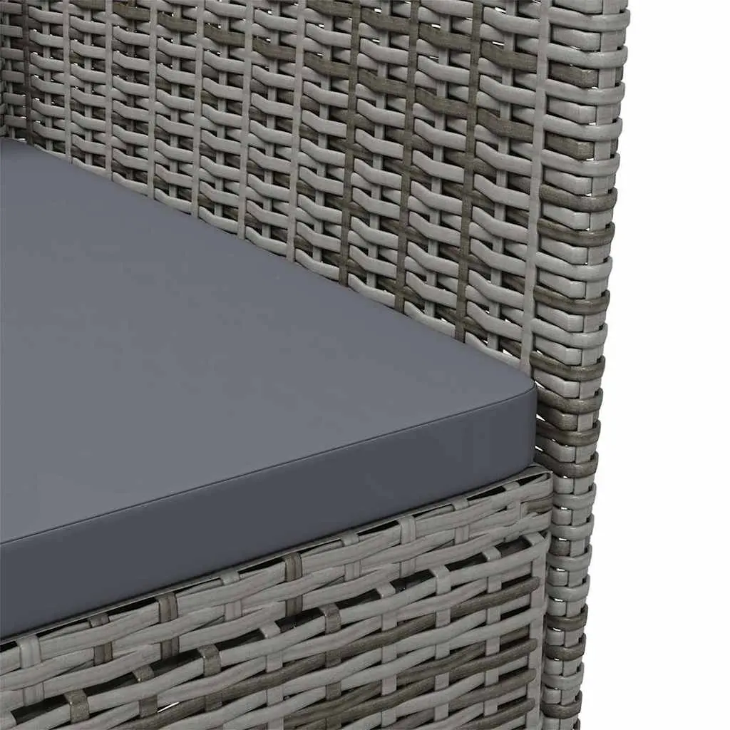 Garden Chairs Set 2 Pieces Grey Armchair with Padded Cushions Durable Steel Frame PE Rattan Covering Suitable for Outdoor Spaces