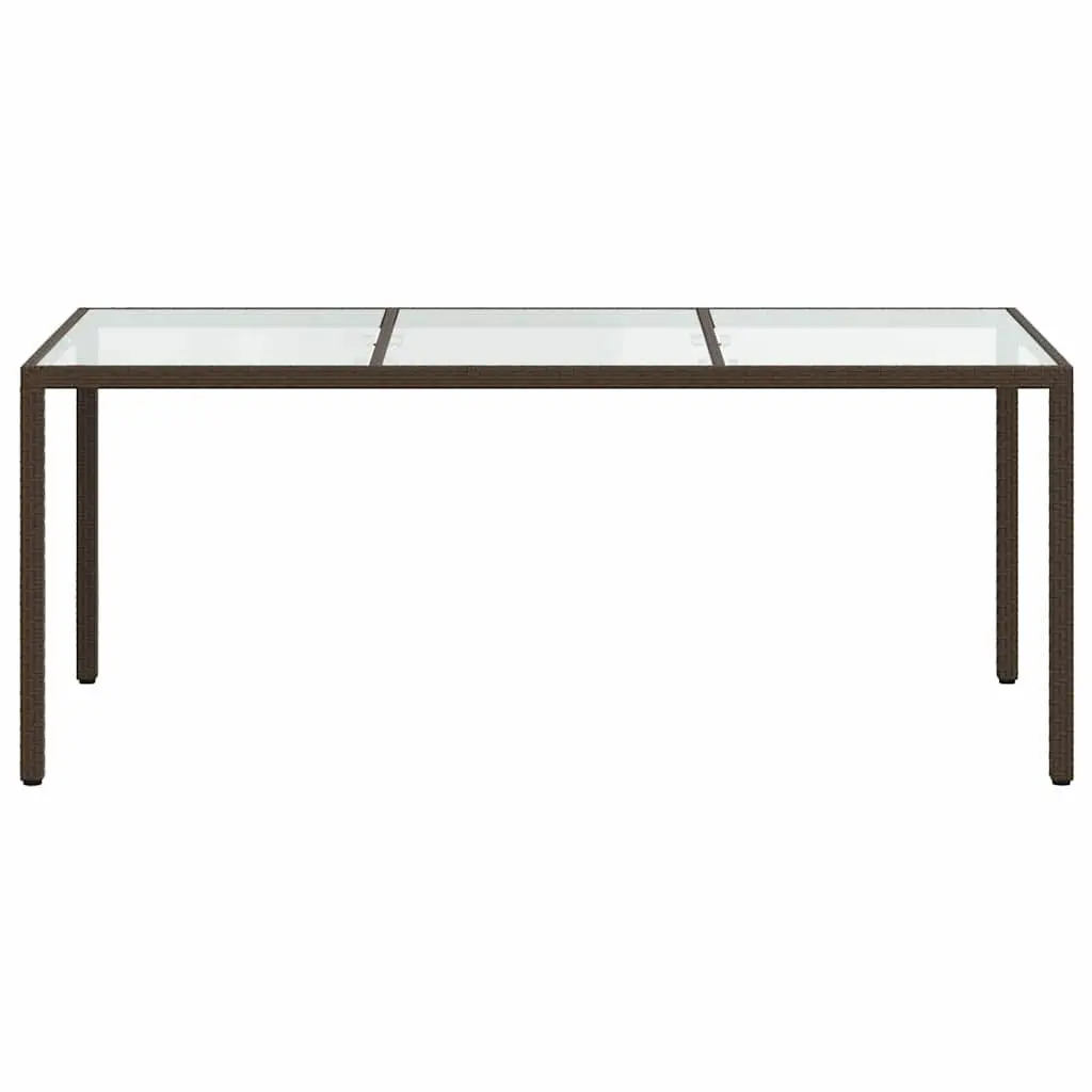 Garden Table 190 x 90 cm Brown Poly Rattan Steel Frame Tempered Glass Top Outdoor Furniture