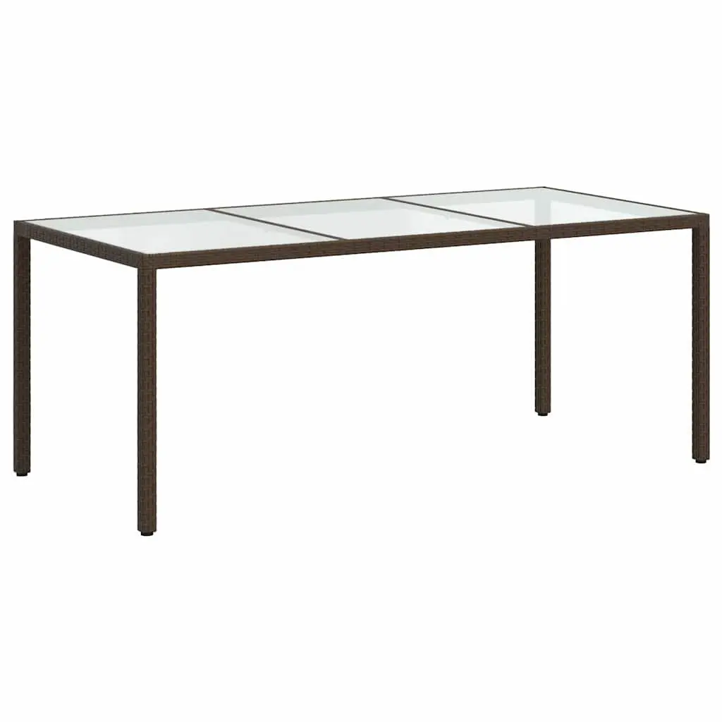 Garden Table 190 x 90 cm Brown Poly Rattan Steel Frame Tempered Glass Top Outdoor Furniture