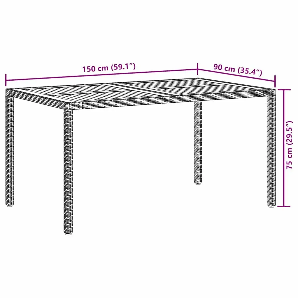 Garden Table 150x90x75cm Outdoor Patio Dining Poly Rattan Acacia Wood Grey