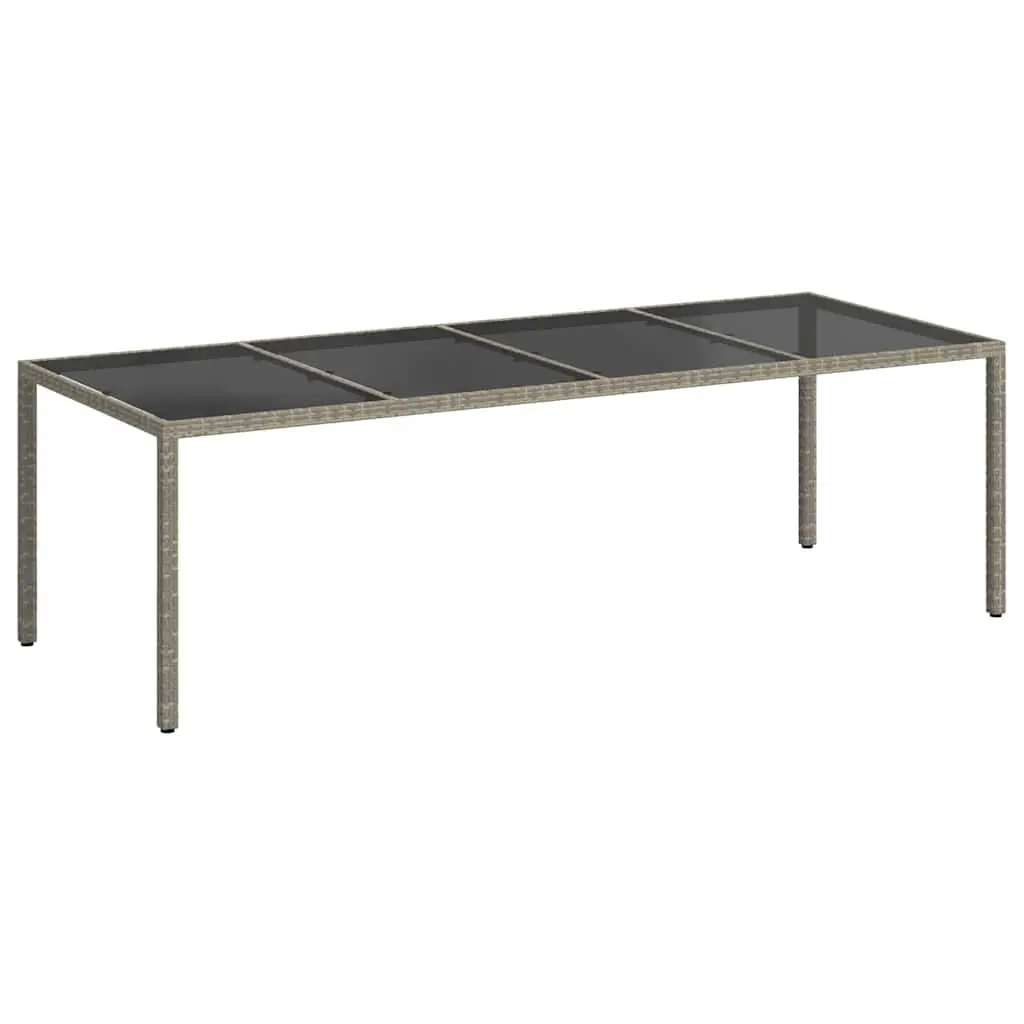 Garden Table Grey 250 x 100 cm Tempered Glass Top Poly Rattan Frame