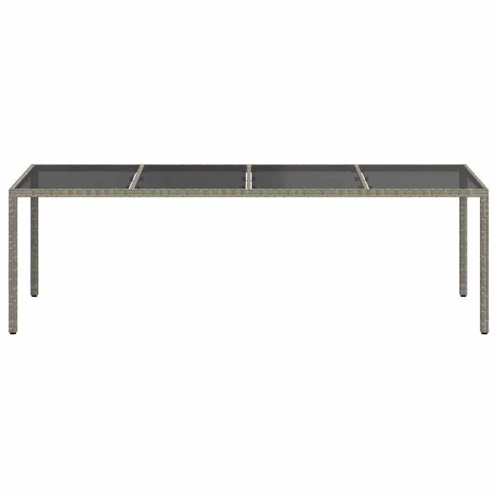 Garden Table Grey 250 x 100 cm Tempered Glass Top Poly Rattan Frame