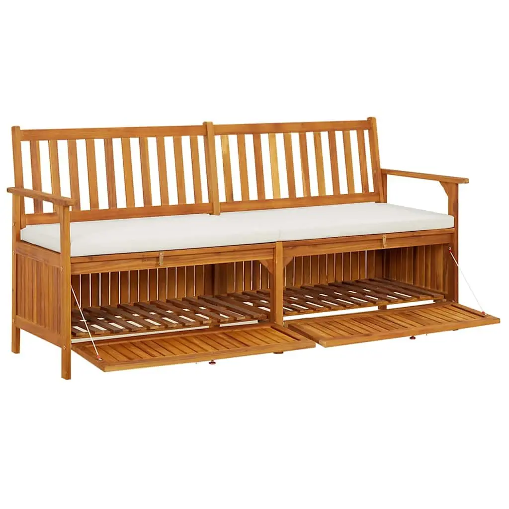Storage Bench 170cm Solid Wood Acacia Brown Padded Seat Indoor Outdoor