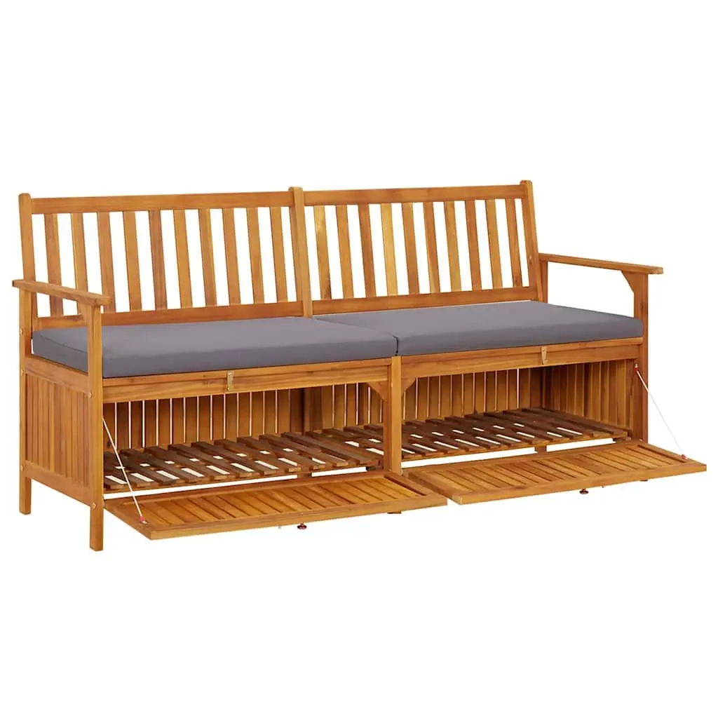 Outdoor Bench 170cm Acacia Wood Grey Padded Seat Storage