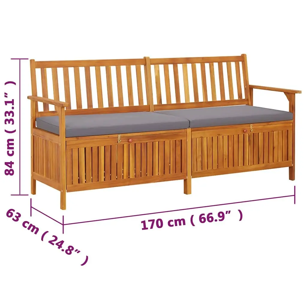 Outdoor Bench 170cm Acacia Wood Grey Padded Seat Storage