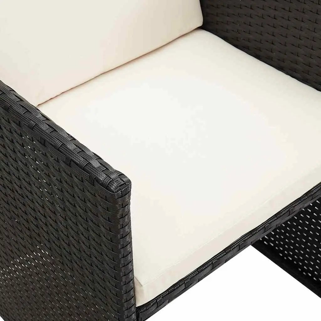 Outdoor Dining Chairs Set of 4 Weather Resistant Poly Rattan Black Garden Seating with Cushions