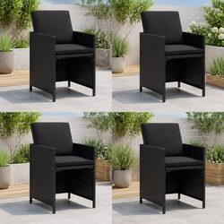 Outdoor Garden Chairs Set 4 Piece Poly Rattan Black with Cushions Dining Seating