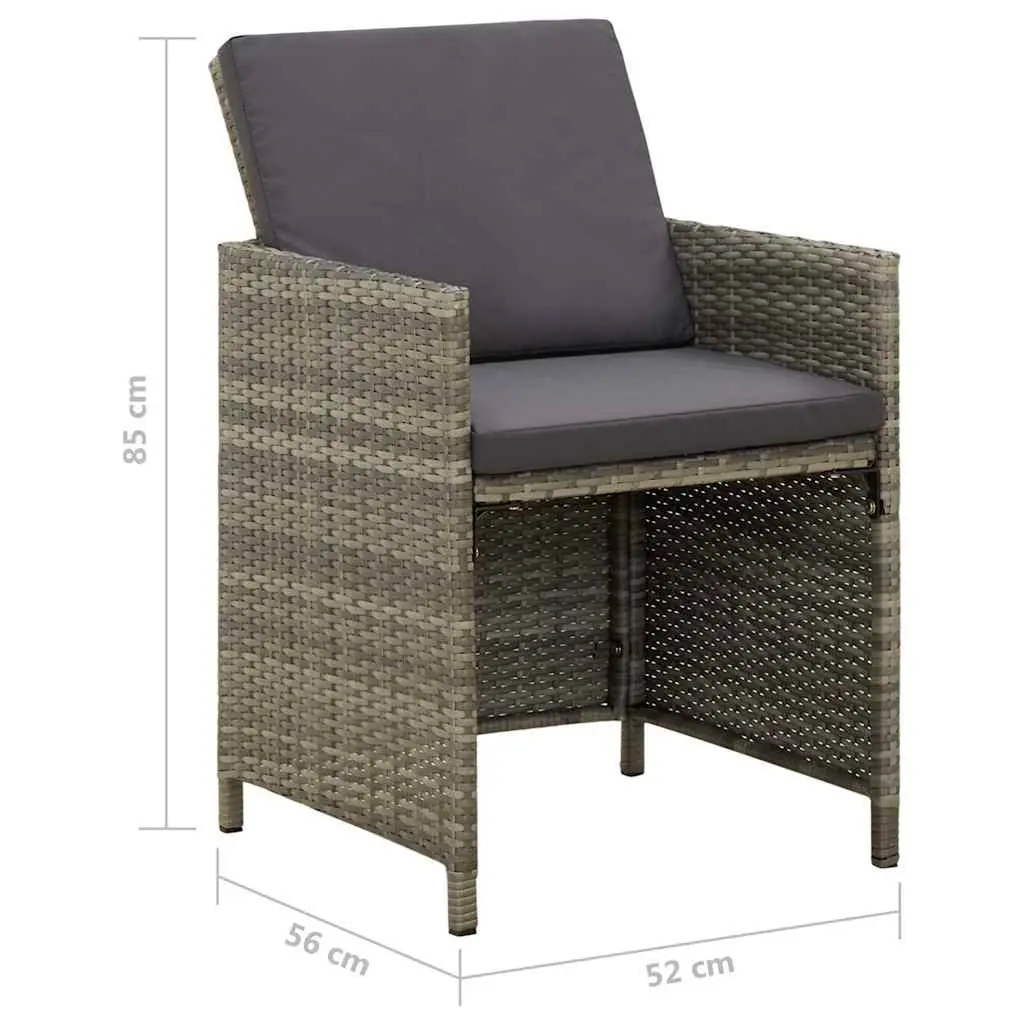 Outdoor Dining Chairs 4-Piece Set Grey Poly Rattan Garden Seating with Cushions