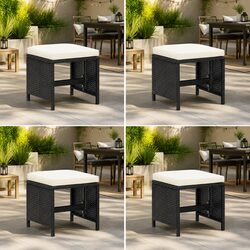 Outdoor Garden Stools Set 4 pcs with Cushions Rattan Patio Seating Black
