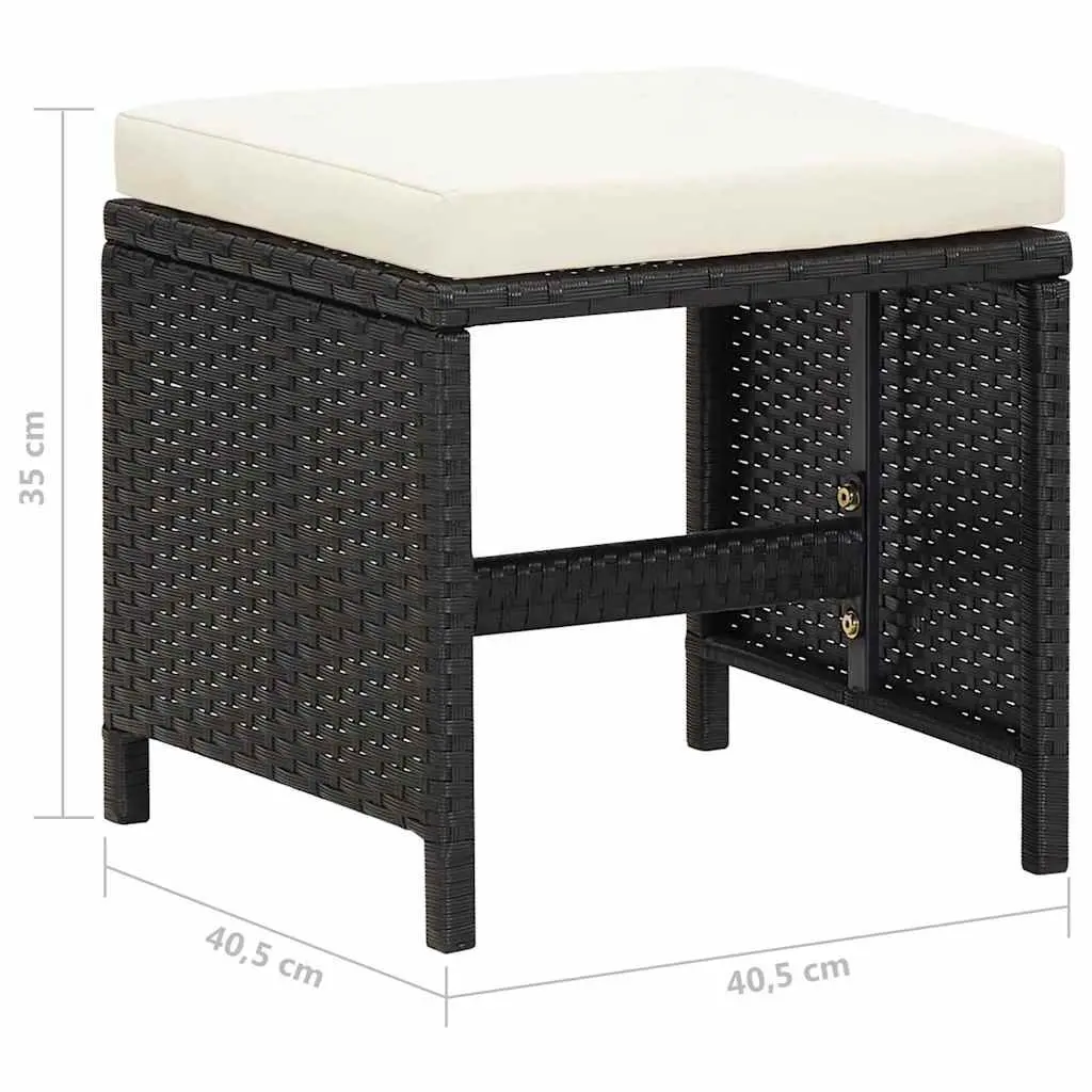 Outdoor Garden Stools Set 4 Piece Cushioned Weather Resistant PE Rattan Black