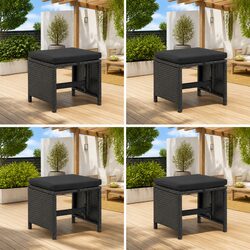Outdoor Garden Stools Set 4 pcs Black with Seat Cushions Patio Seating