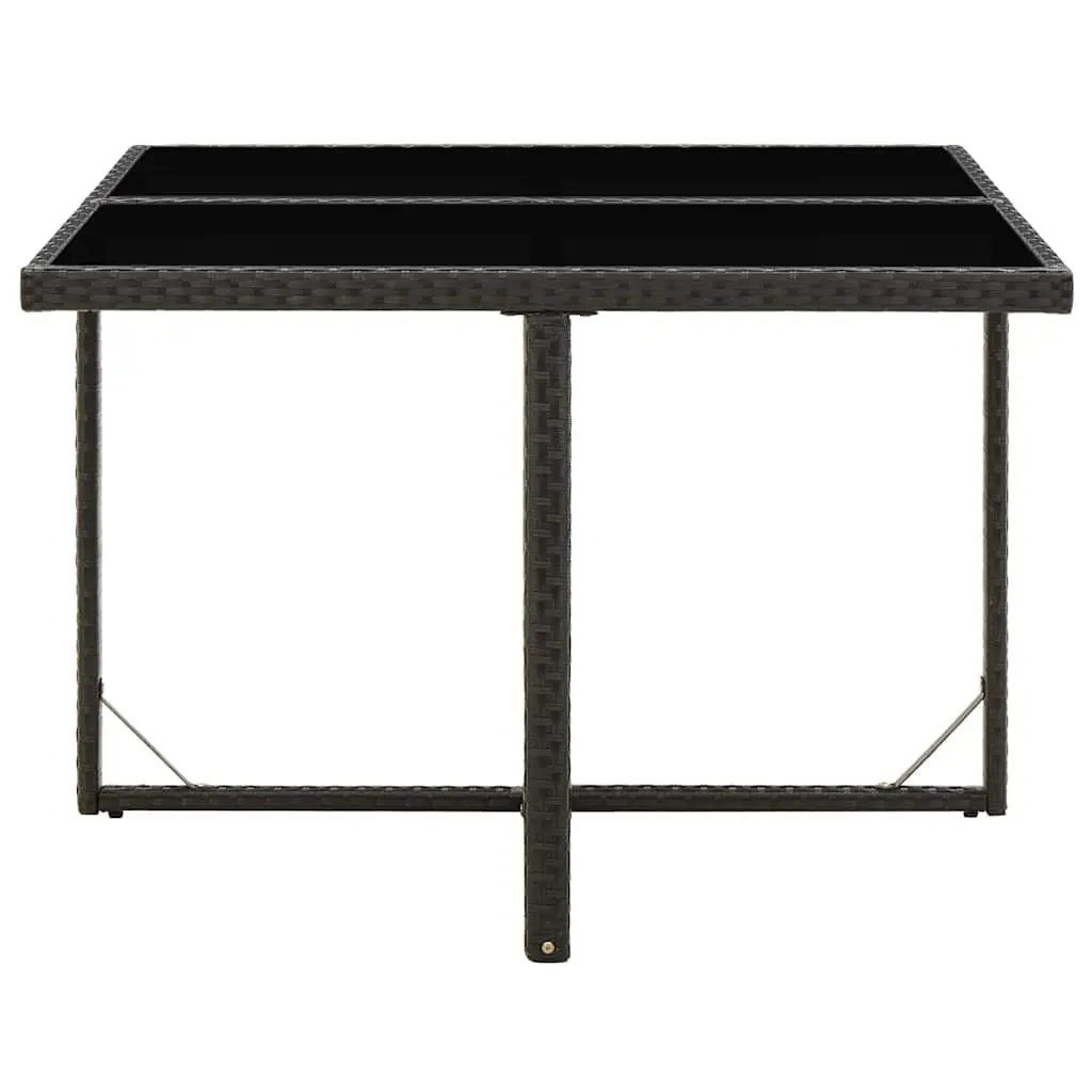 Outdoor Garden Dining Table Black Poly Rattan Tempered Glass Top