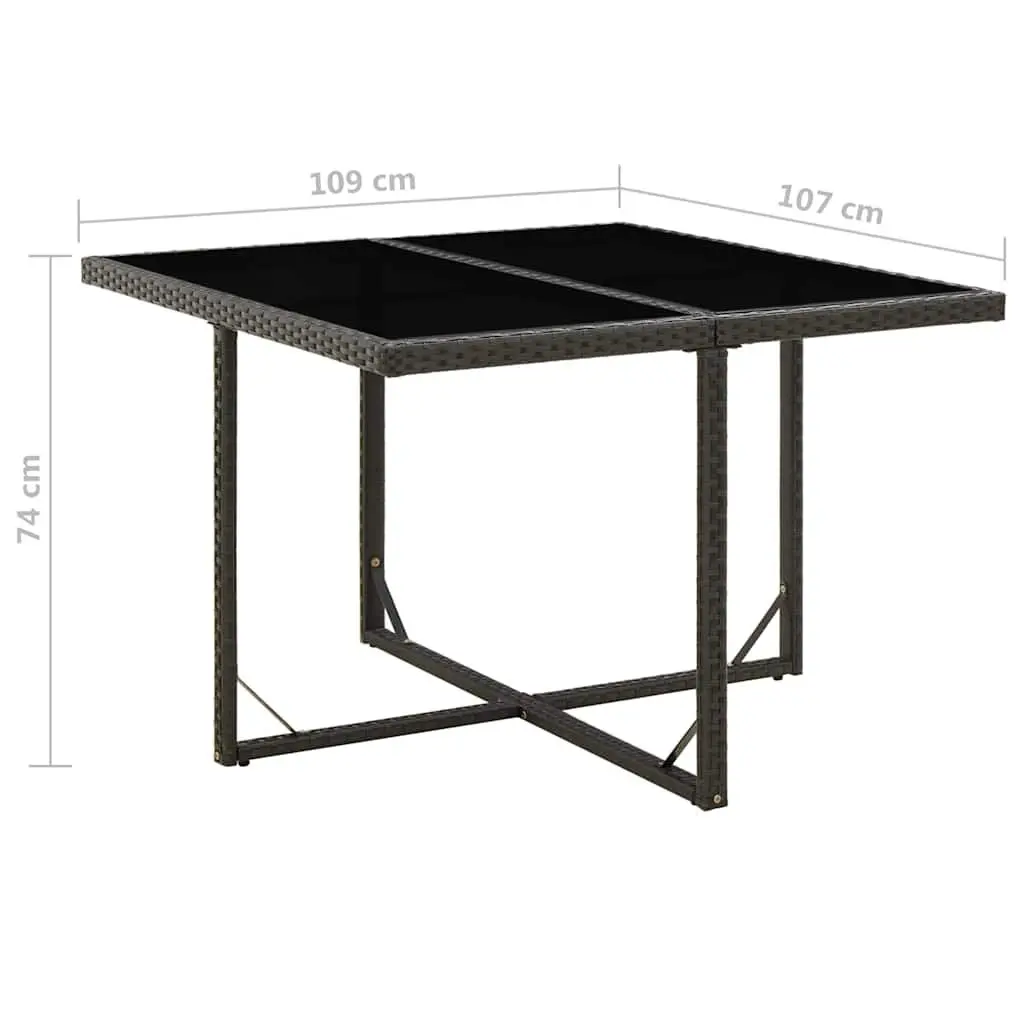 Outdoor Garden Dining Table Black Poly Rattan Tempered Glass Top