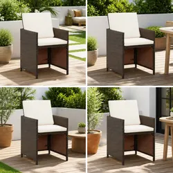 Stylish Brown Rattan Patio Chairs Set 4pcs with Cushions