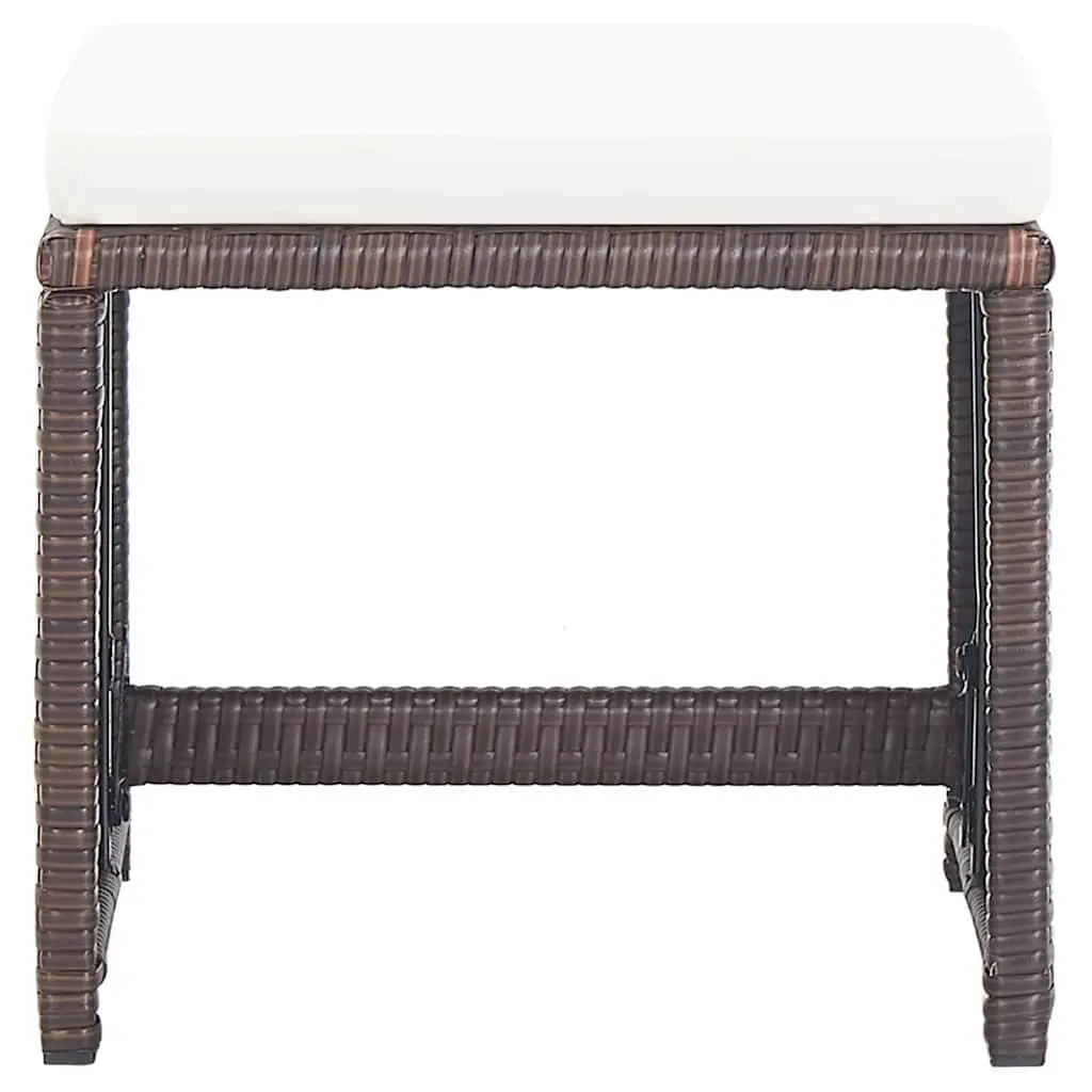 Garden Stools Set 4 Piece Brown Rattan Weather Resistant with Thick Cushions