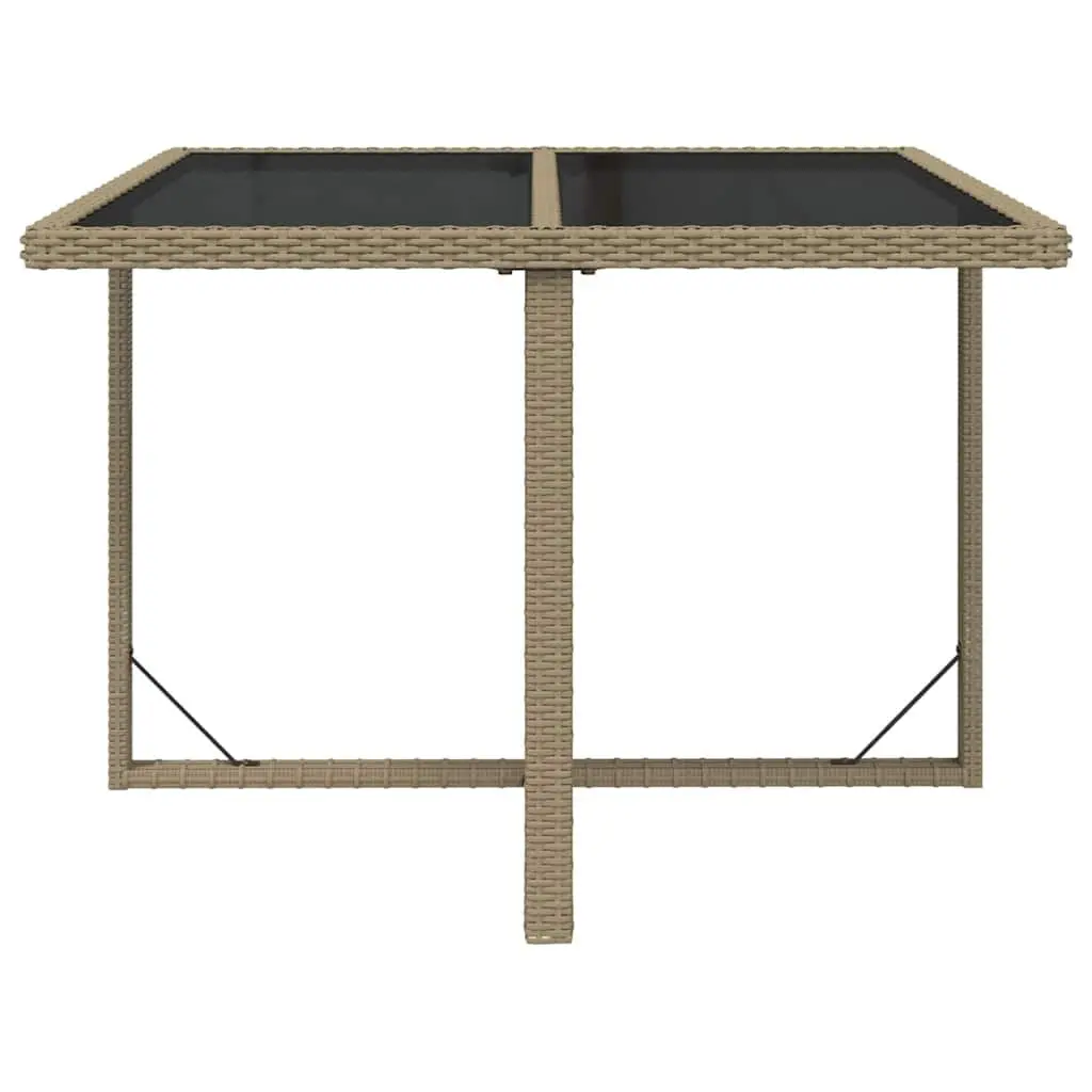 Outdoor Garden Table 109x107x74cm Beige Weather Resistant PE Rattan Tempered Glass Top