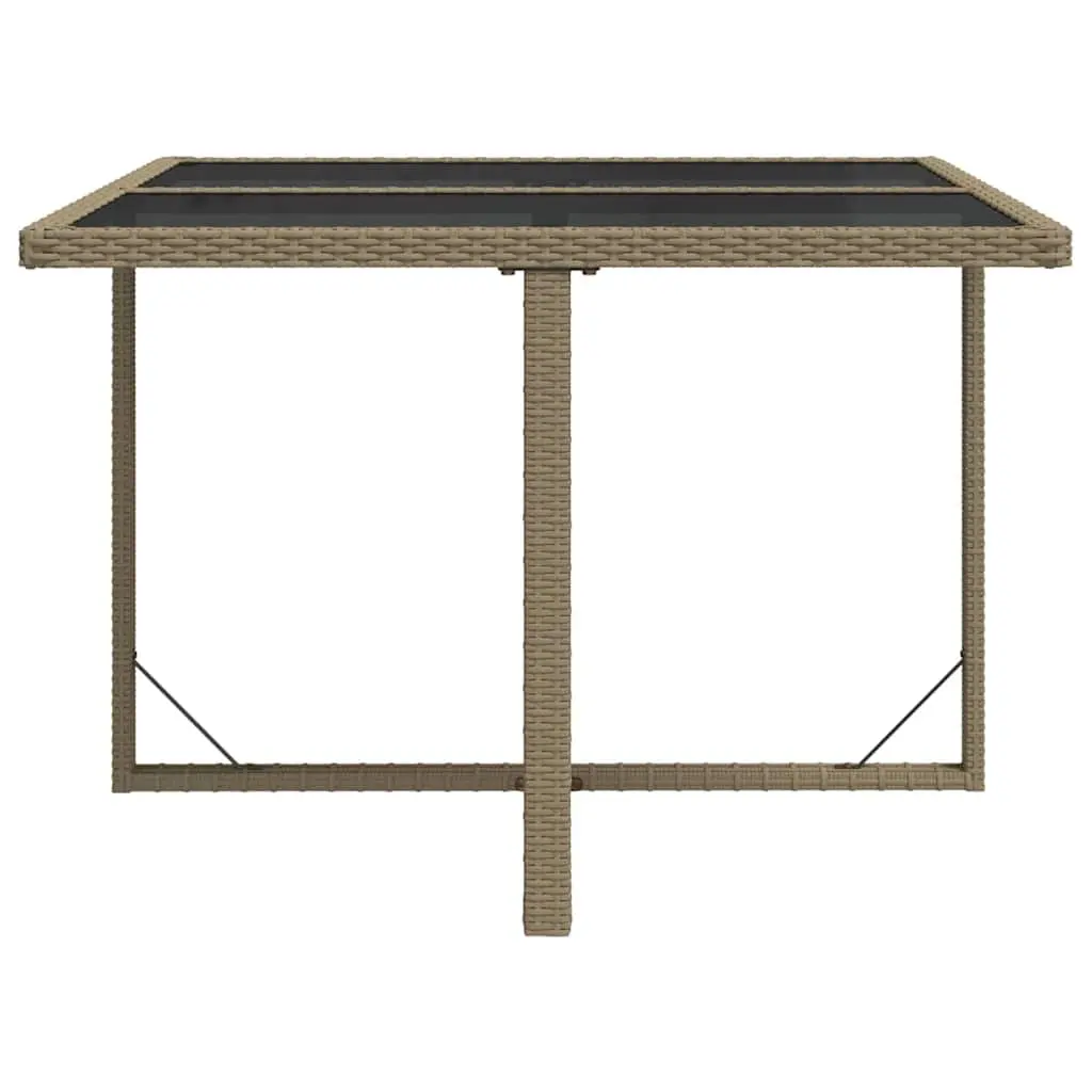 Outdoor Garden Table 109x107x74cm Beige Weather Resistant PE Rattan Tempered Glass Top