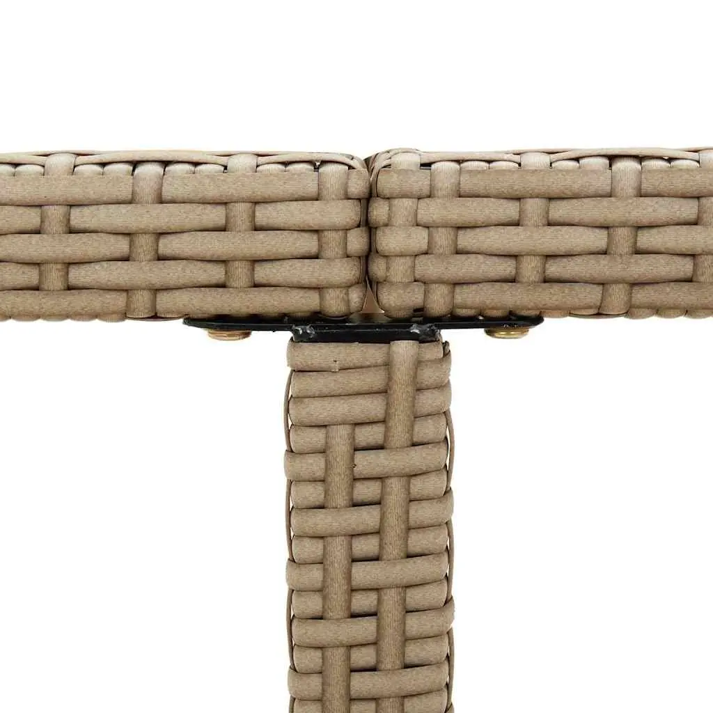 Outdoor Garden Table 109x107x74cm Beige Weather Resistant PE Rattan Tempered Glass Top