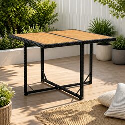 Garden Dining Table Outdoor PE Rattan Steel Frame Wooden Top Black 109x107x74cm