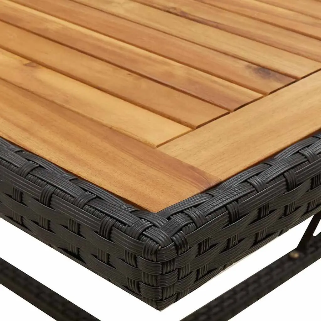 Garden Dining Table 109x107x74cm Weather-resistant PE Rattan Steel Frame Wooden Top Black