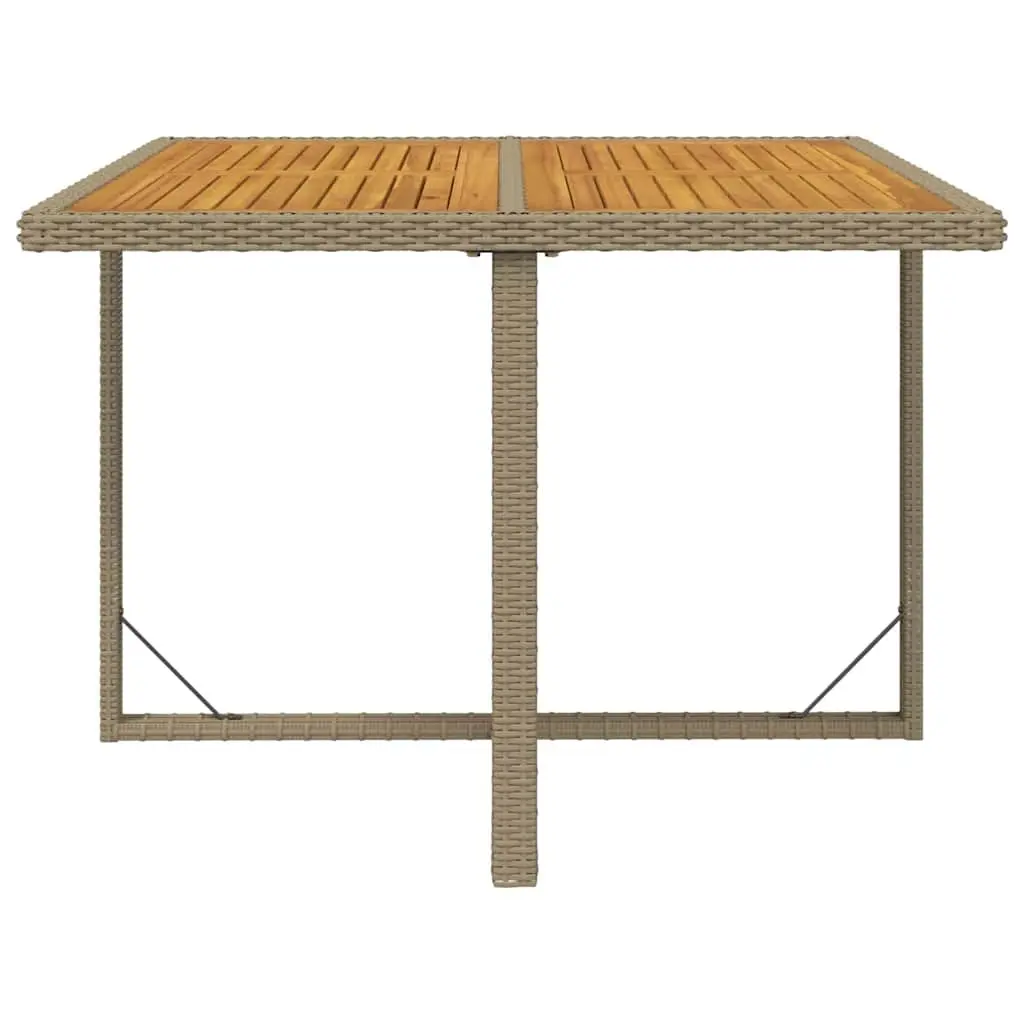 Garden Dining Table Beige Weather-resistant PE Rattan Powder-coated Steel Frame Acacia Wood Top