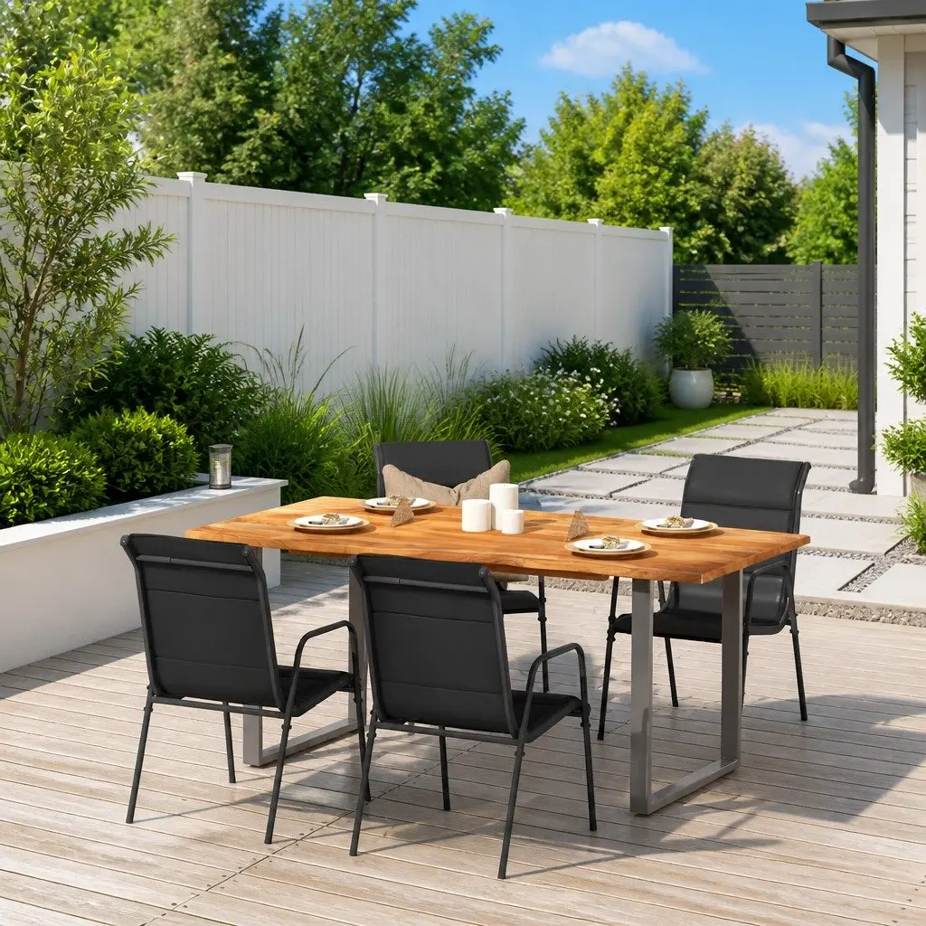 4 Piece Outdoor Chairs Set Black Textilene Fabric Steel Frame Garden Seating