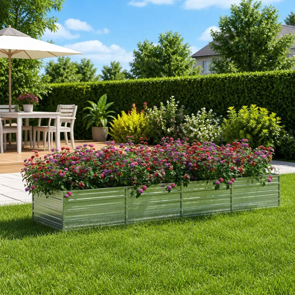 Galvanized Steel Garden Raised Bed 320x80x45 cm Planter Box Outdoor Vegetables
