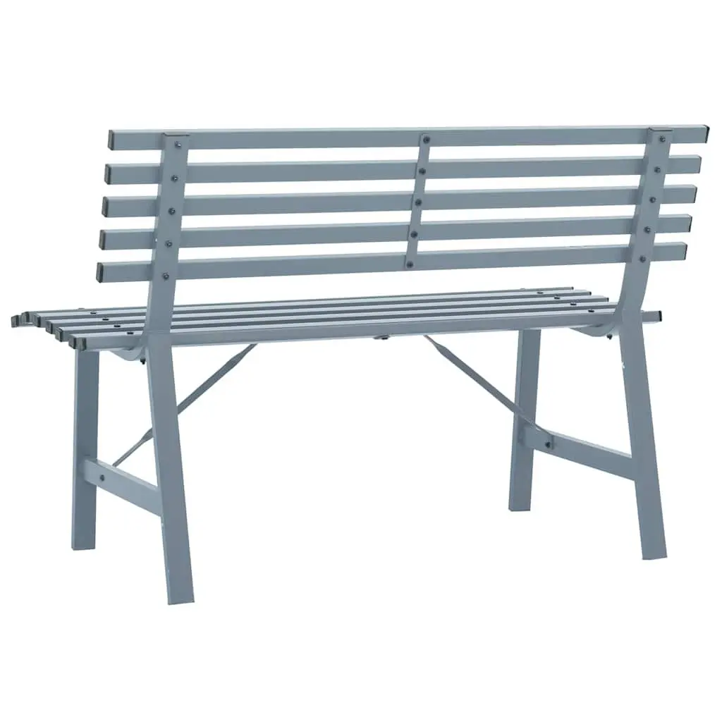 Garden Bench 110cm Steel Grey Outdoor Seat Slatted Backrest