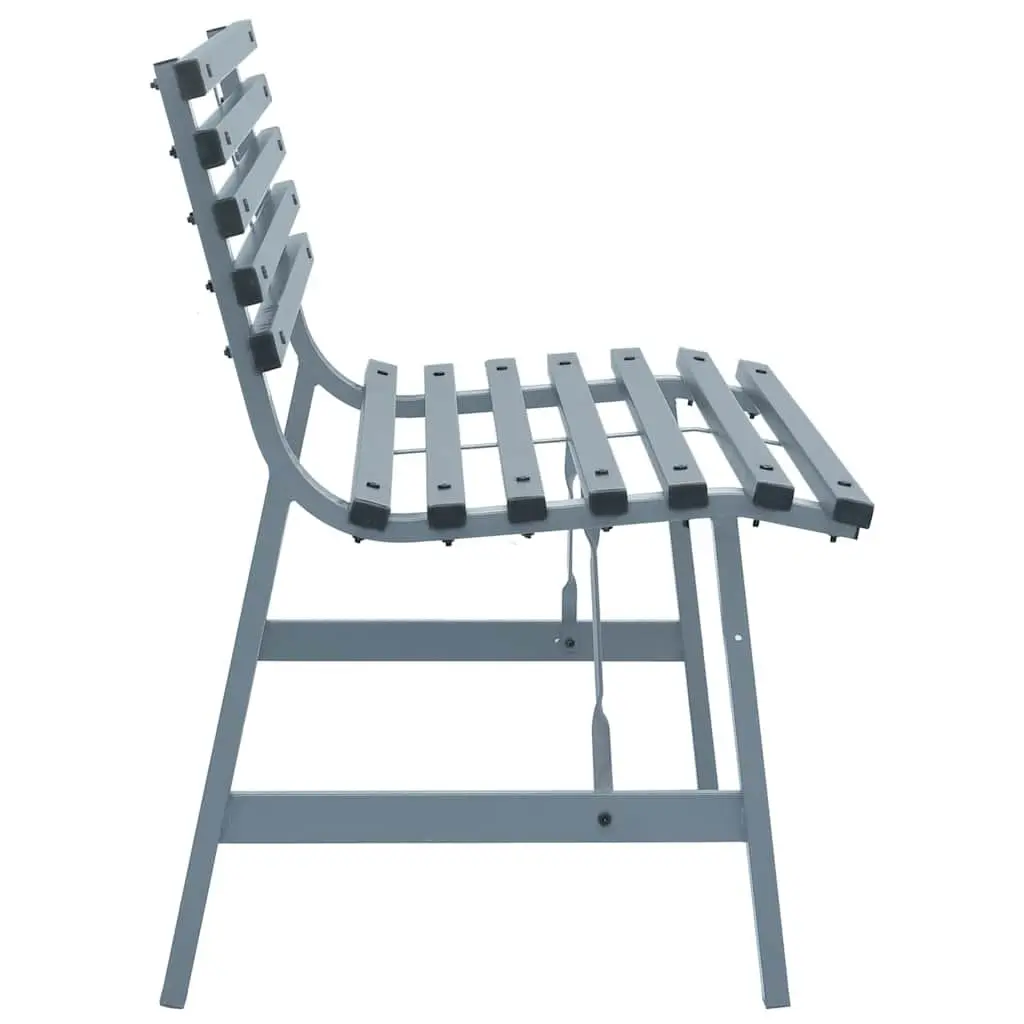 Garden Bench 110cm Steel Grey Outdoor Seat Slatted Backrest