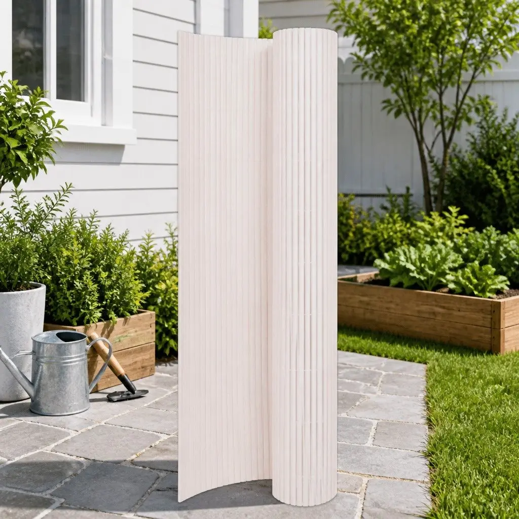 Garden Fence Panel 90x400cm Double-Sided White Weather-Resistant Outdoor Decor