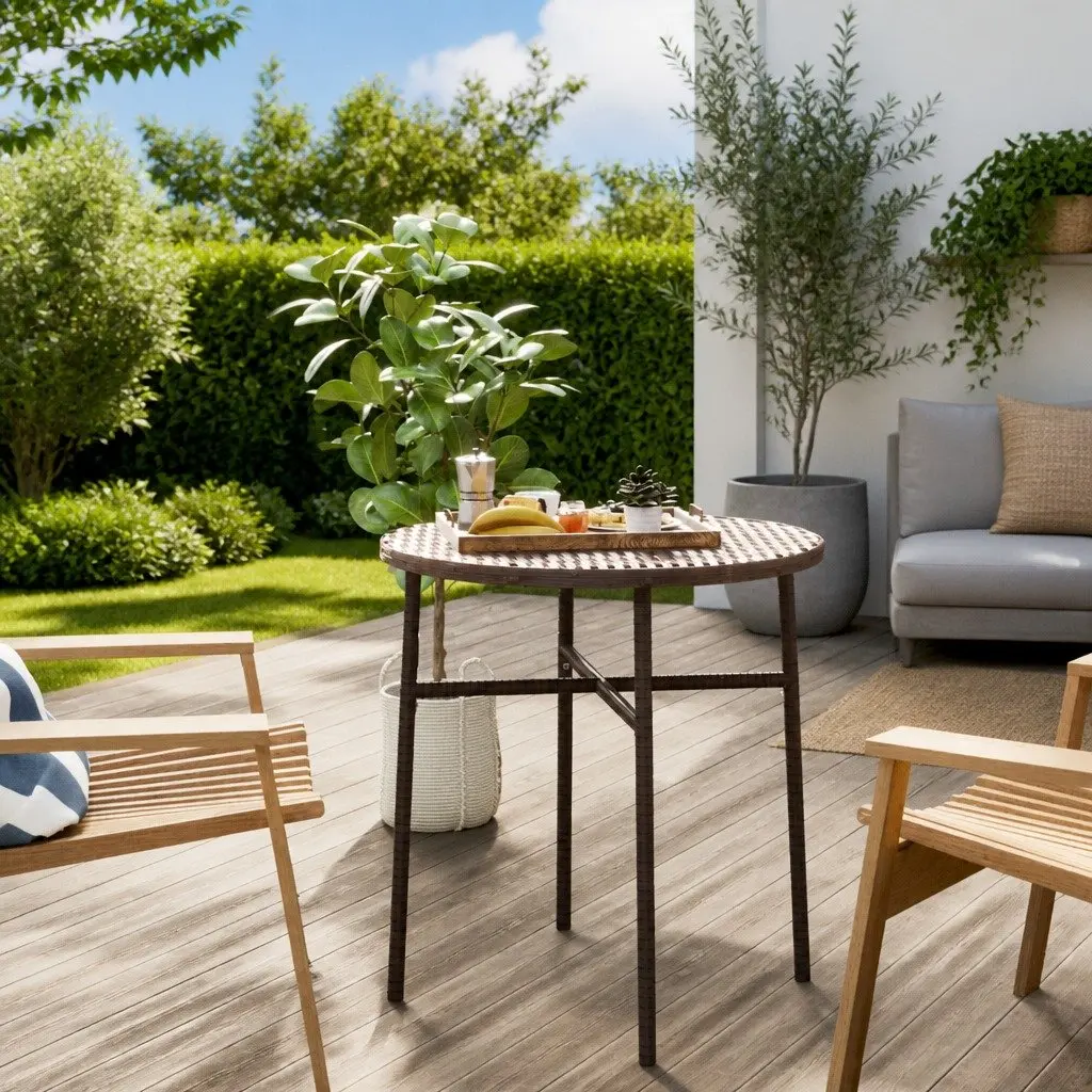 Round Tea Table 45cm Brown Weather Resistant PE Rattan Outdoor Garden Patio Furniture