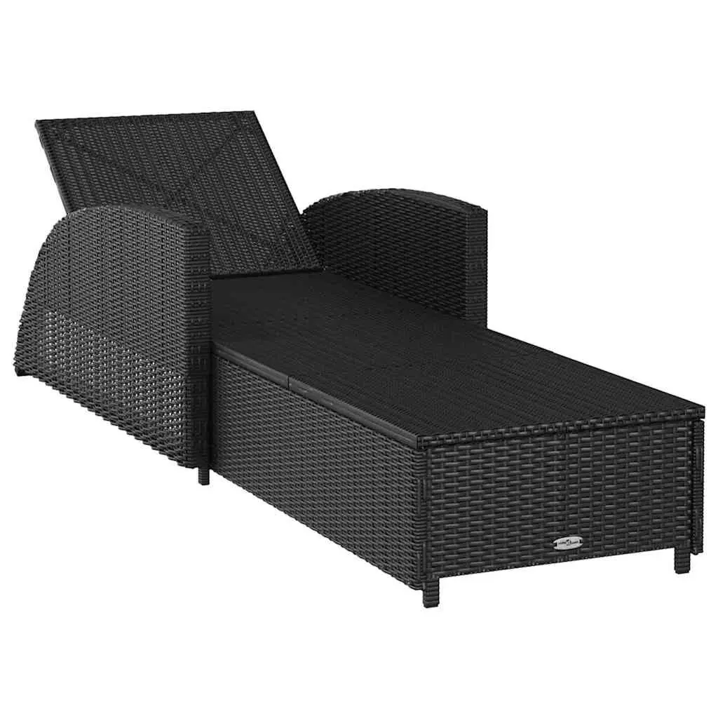 Sun Lounger Outdoor Patio Rattan Black Adjustable Backrest with Cream Cushion