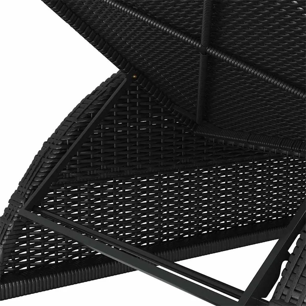 Sun Lounger Outdoor Patio Rattan Black Adjustable Backrest with Cream Cushion