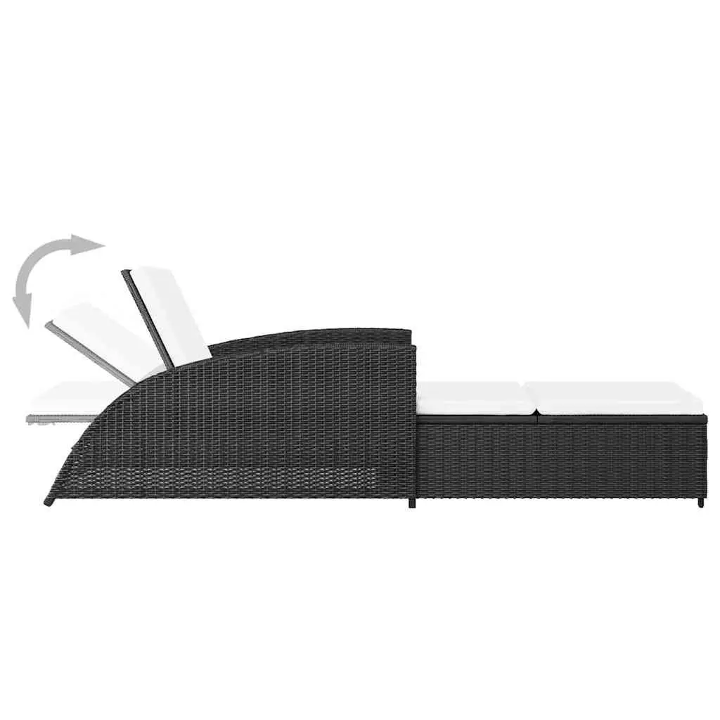 Sun Lounger Outdoor Patio Rattan Black Adjustable Backrest with Cream Cushion