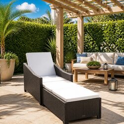 Outdoor Sun Lounger with Adjustable Backrest and Cushion