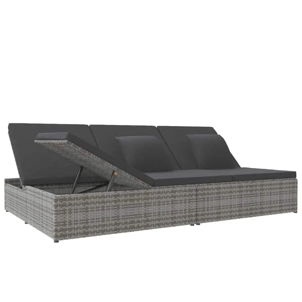 Convertible Sun Bed Sofa Outdoor Garden Lounger Grey PE Rattan with Cushions