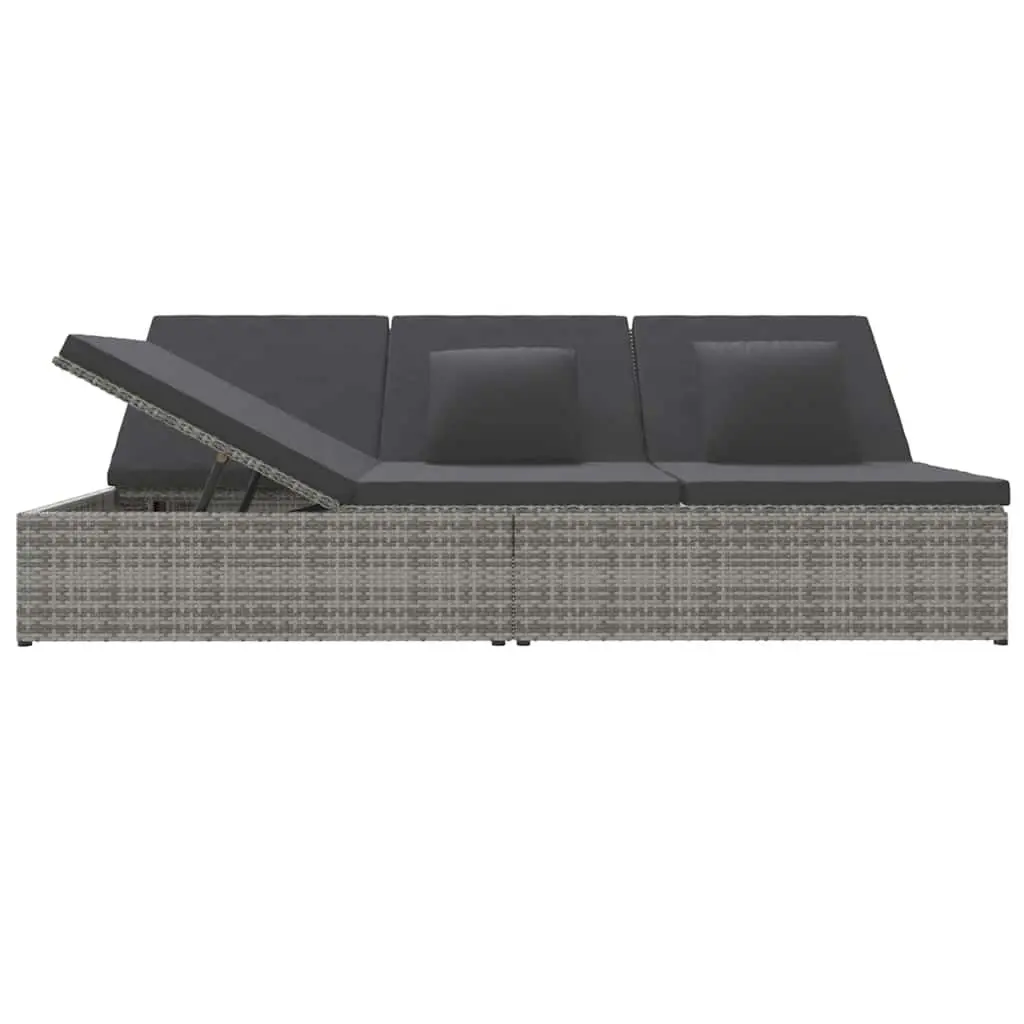 Convertible Sun Bed Sofa Outdoor Garden Lounger Grey PE Rattan with Cushions