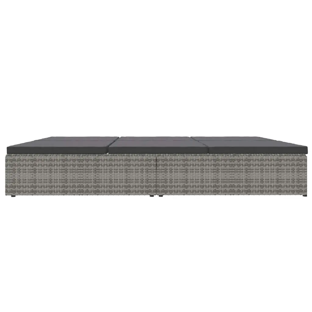 Convertible Sun Bed Sofa Outdoor Garden Lounger Grey PE Rattan with Cushions