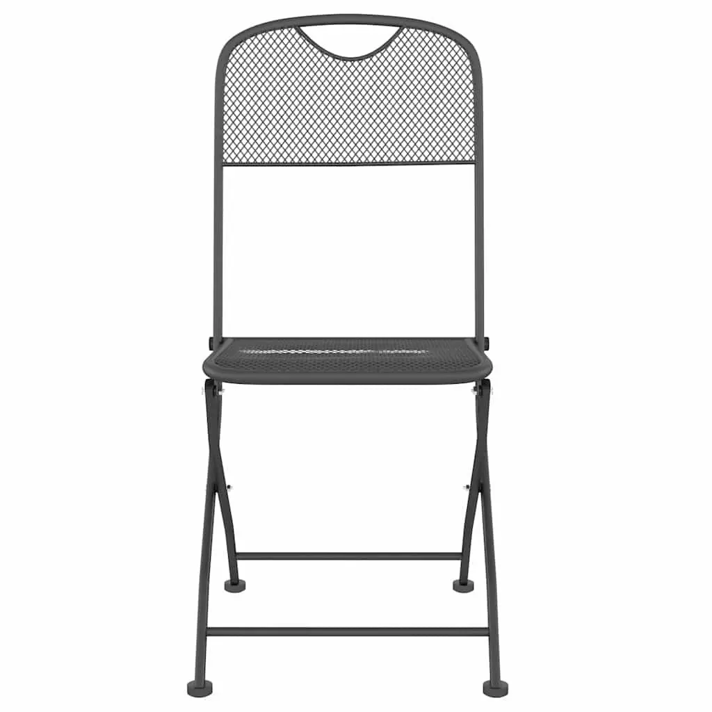 Folding Garden Chairs 2 Piece Set Anthracite Metal Mesh Durable Lightweight Outdoor Seating