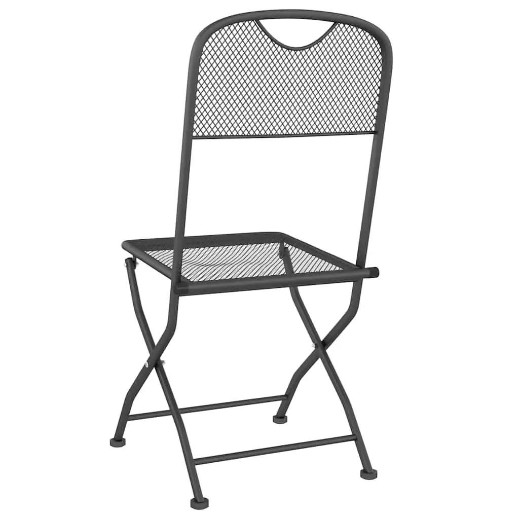 Folding Garden Chairs 2 Piece Set Anthracite Metal Mesh Durable Lightweight Outdoor Seating