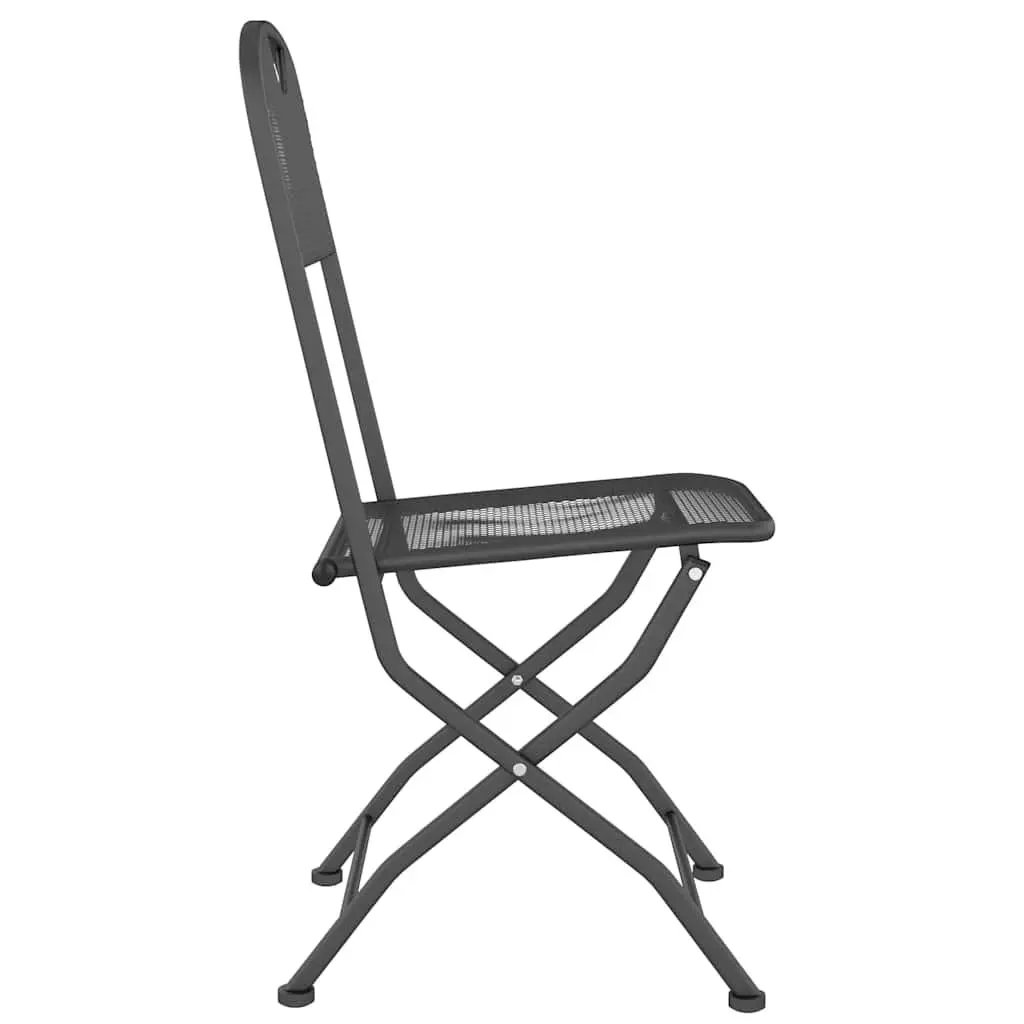 Folding Garden Chairs 4 Piece Outdoor Seating Iron Frame Expanded Metal Mesh Anthracite