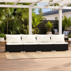 Stylish Black 4-Seater Outdoor Sofa Set with Cushions
