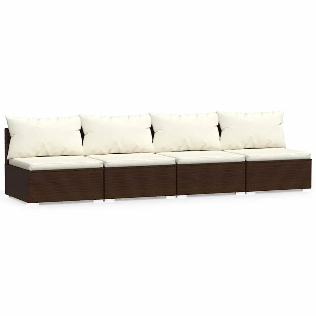 4-Seater Outdoor Sofa Brown Rattan Waterproof PE with Removable Cushions